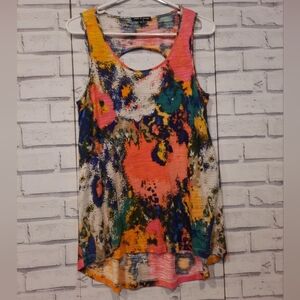 Cable & Gauge Women's Size M Sleeveless Tank Top Multi Color Splash Open Back